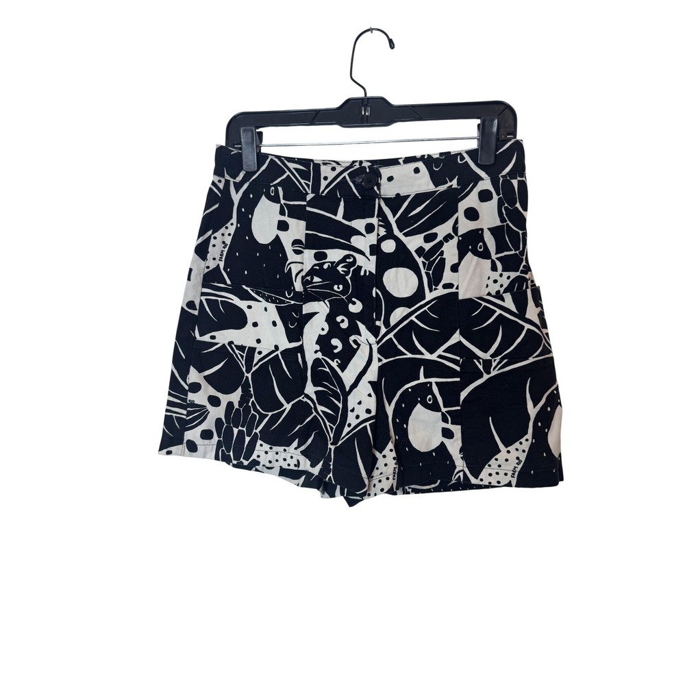 Farm Rio Shorts Womens Medium Black Animal Print Pleated Chino Casual Summer - Picture 1 of 12